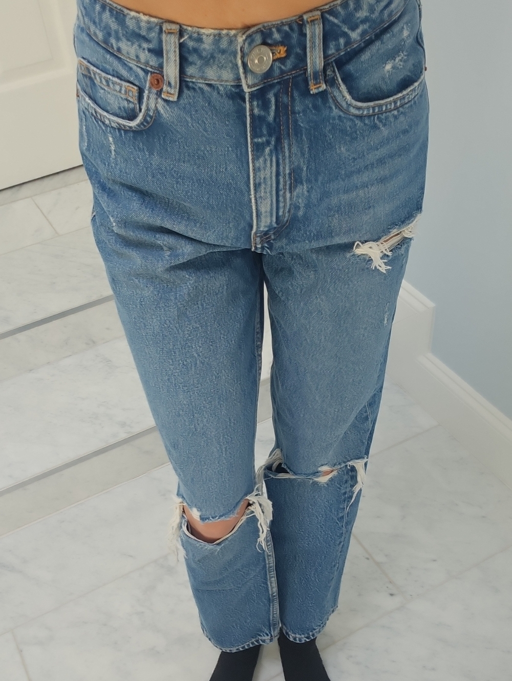 Zara Light Blue Distressed Boyfriend Jeans